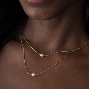 Gold‎ Double Strand Necklace with Pearls